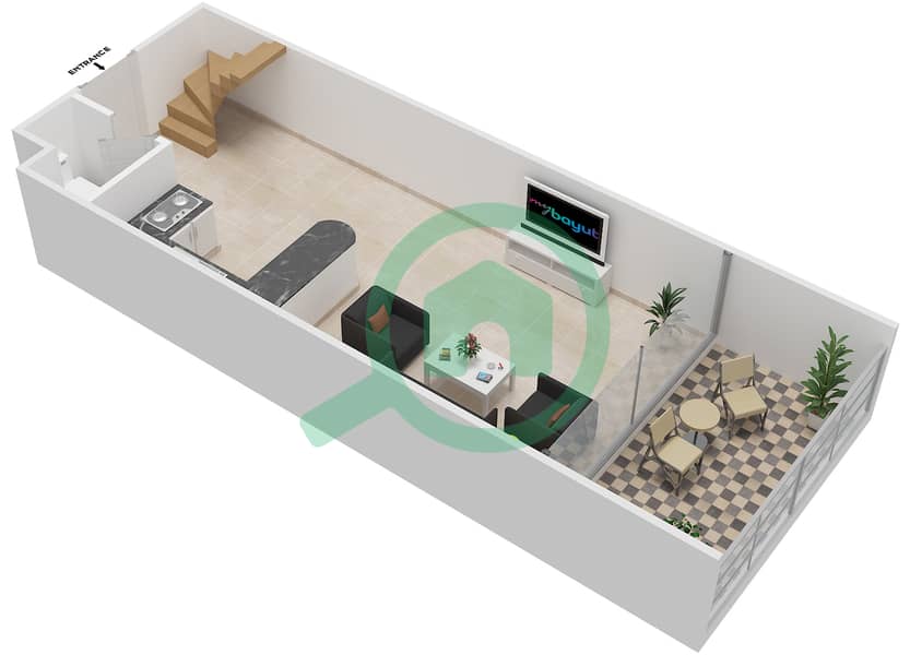المخططات الطابقية لتصميم النموذج A شقة 2 غرفة نوم - شقق بن غاطي Ground Floor interactive3D