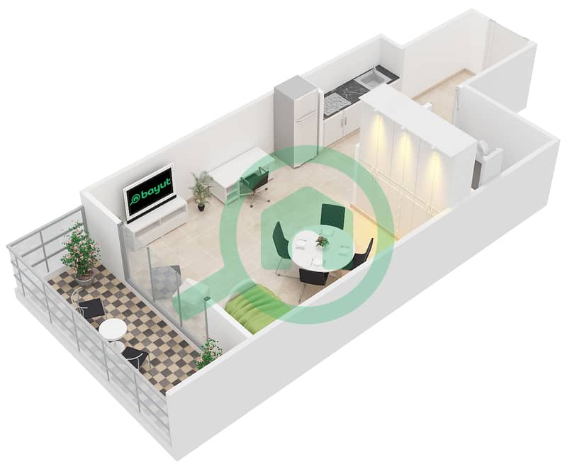 精英体育公寓6号 - 单身公寓类型／单位B /5戶型图 interactive3D