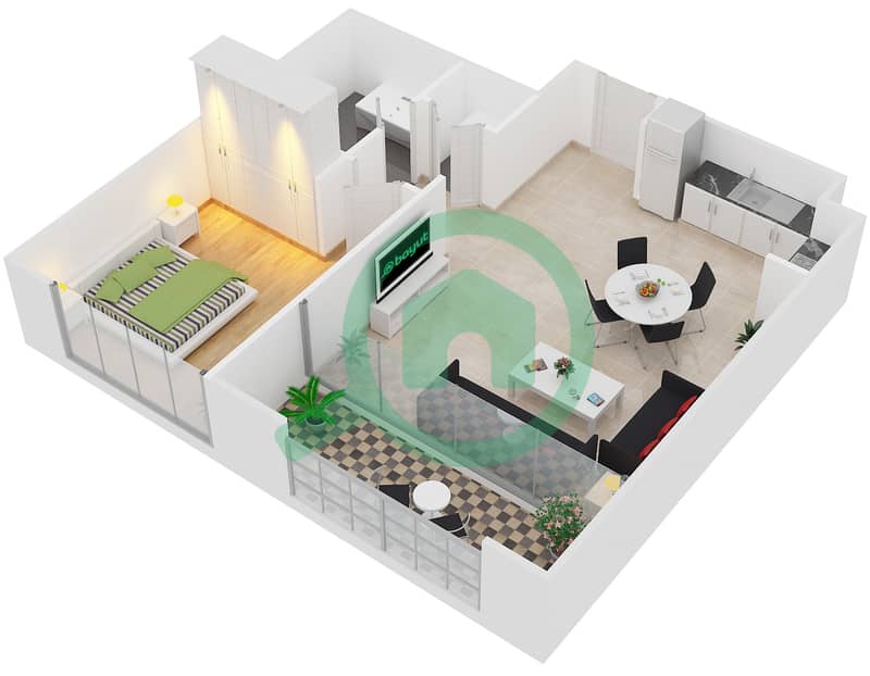 17 Икон Бэй - Апартамент 1 Спальня планировка Единица измерения 3 FLOOR 2-22 Floor 2-22 interactive3D
