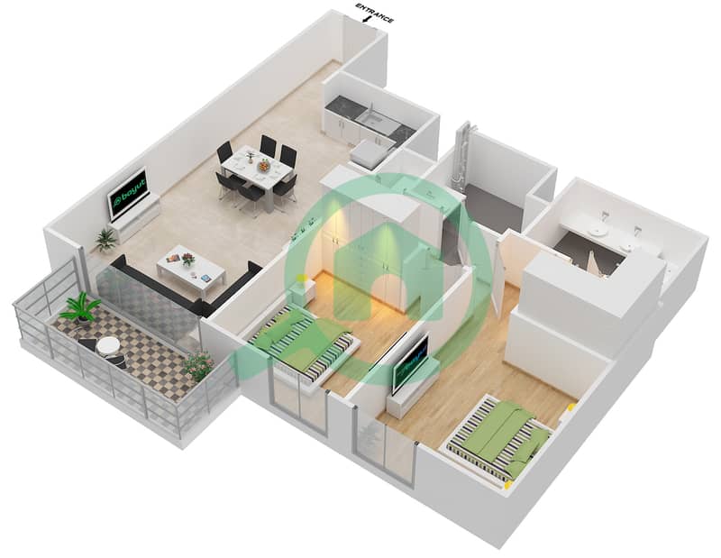 17 Икон Бэй - Апартамент 2 Cпальни планировка Единица измерения 9 FLOOR 16-22 Floor 16-22 image3D