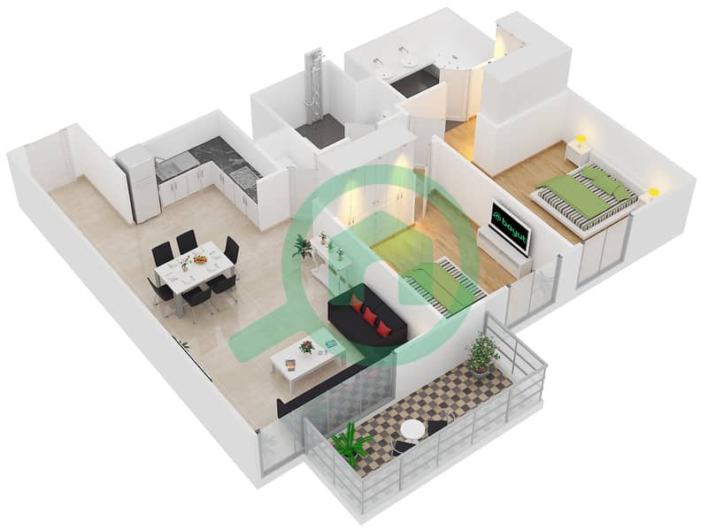المخططات الطابقية لتصميم الوحدة 9 FLOOR 2-15,16-22 شقة 2 غرفة نوم - 17 أيكون باي Floor 2-15,16-22 interactive3D