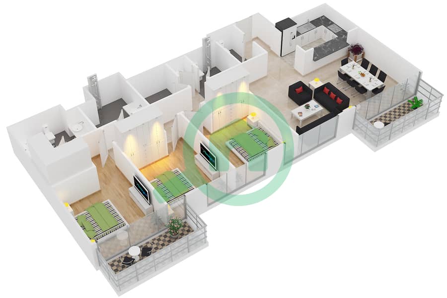 17 Icon Bay - 3 Bedroom Apartment Unit 2 FLOOR 24-41 Floor plan Floor 24-41 interactive3D