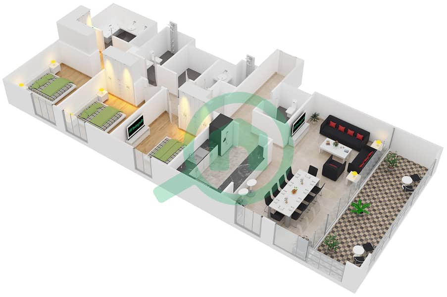 17 Икон Бэй - Апартамент 3 Cпальни планировка Единица измерения 3 FLOOR 24-41 Floor 24-41 interactive3D