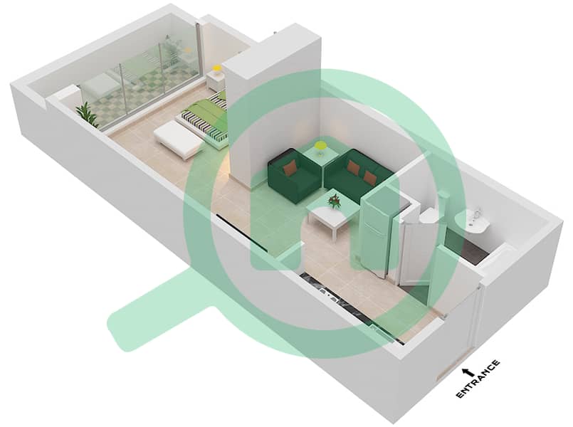 المخططات الطابقية لتصميم الوحدة 3 FLOOR 1 شقة استوديو - البرج الاسباني Floor 1 interactive3D