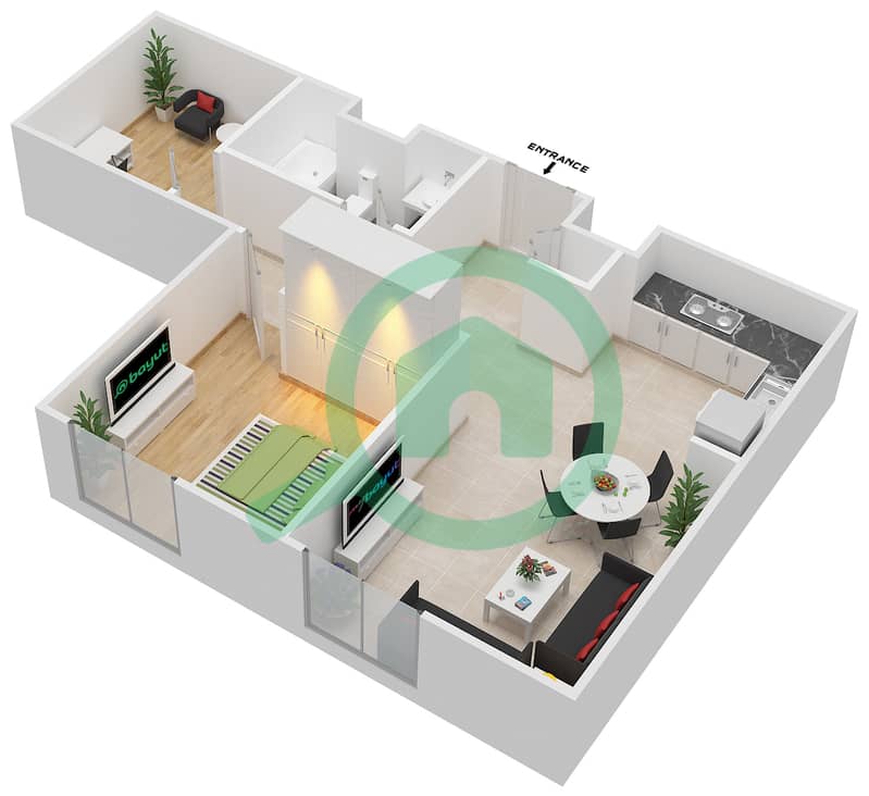 المخططات الطابقية لتصميم الوحدة 6 شقة 1 غرفة نوم - ايلاند بارك 1 Floor 7 interactive3D