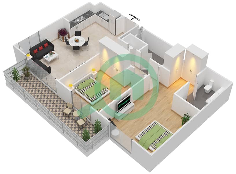 Island Park 1 - 2 Bedroom Apartment Unit 4 Floor plan Floor 1 interactive3D