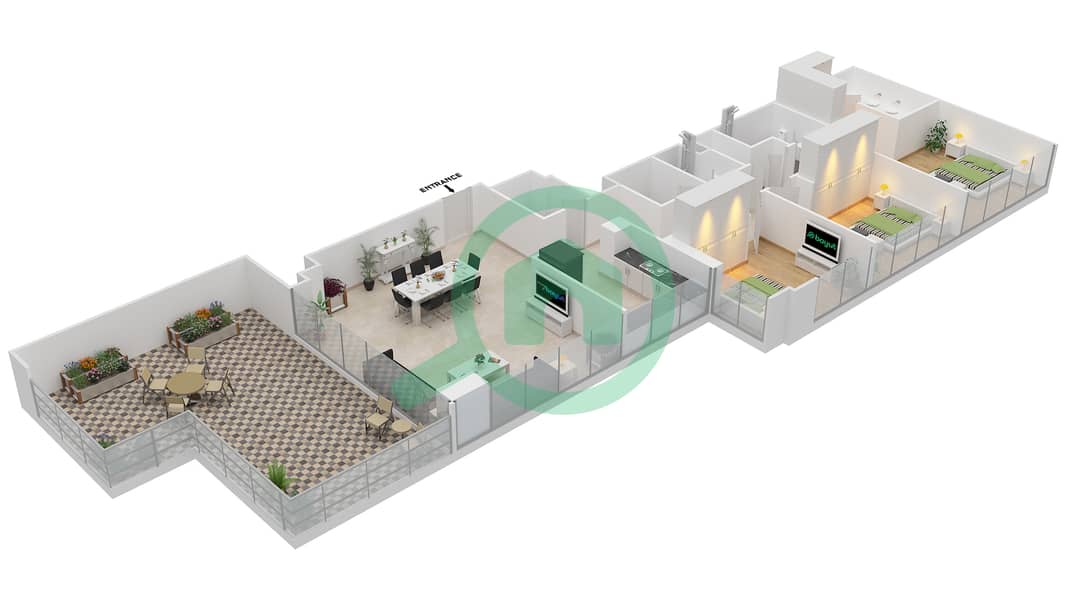 Island Park 1 - 3 Bedroom Apartment Unit 3 Floor plan Floor 10 interactive3D