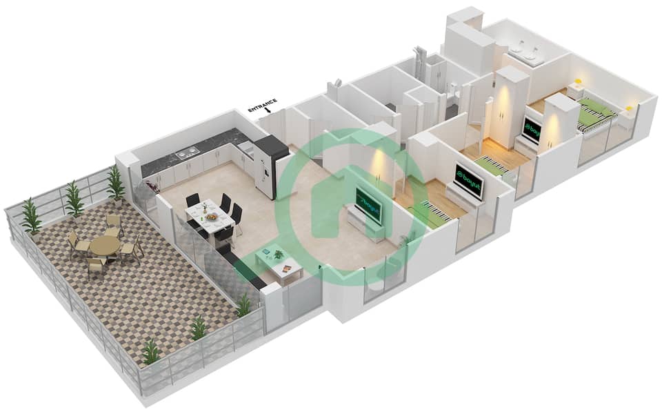 المخططات الطابقية لتصميم الوحدة 4 FLOOR 7 شقة 3 غرف نوم - ايلاند بارك 1 Floor 7 interactive3D