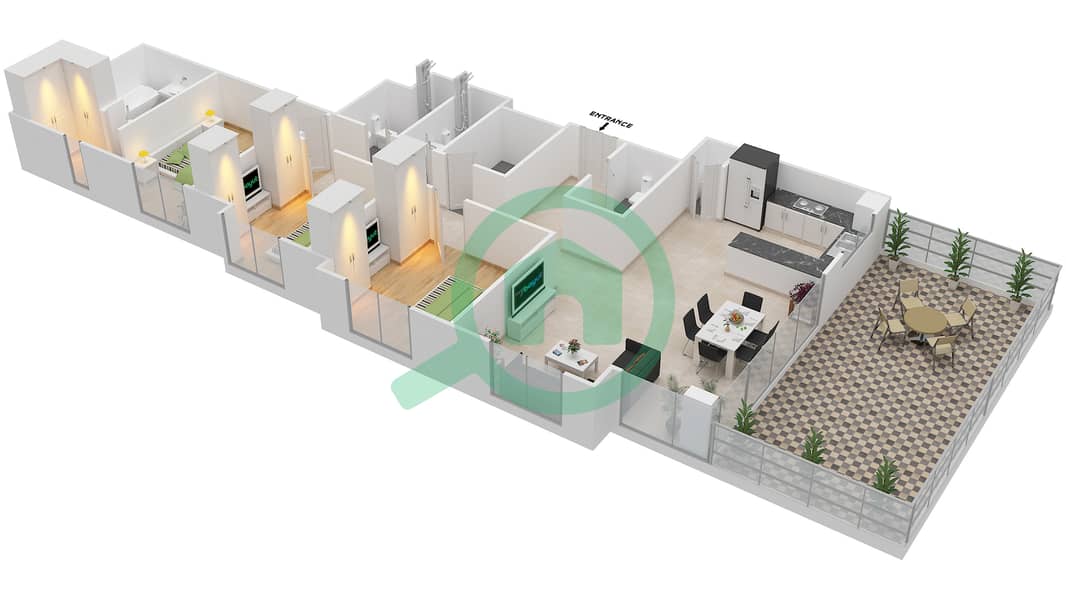 المخططات الطابقية لتصميم الوحدة 3 FLOOR 7 شقة 3 غرف نوم - ايلاند بارك 1 Floor 7 interactive3D