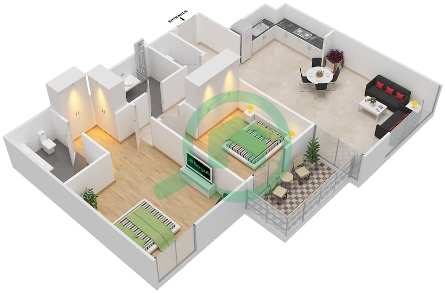 Айленд Парк 1 - Апартамент 2 Cпальни планировка Единица измерения 5-7,9 Floor 2-6,7-10 interactive3D