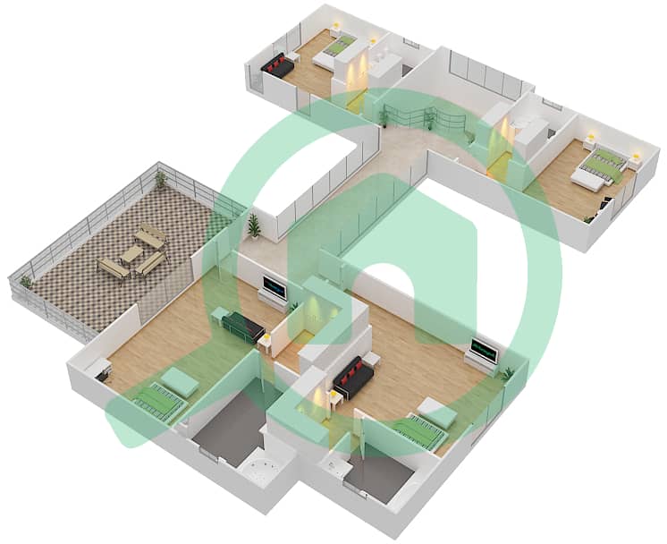 المخططات الطابقية لتصميم النموذج A فیلا 5 غرف نوم - ميلينيوم إستيتس First Floor interactive3D