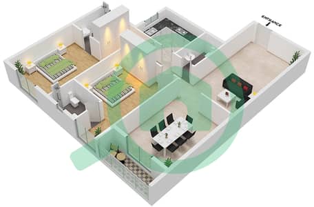 المخططات الطابقية لتصميم الوحدة 4 شقة 2 غرفة نوم - JR 2 ريزيدنس