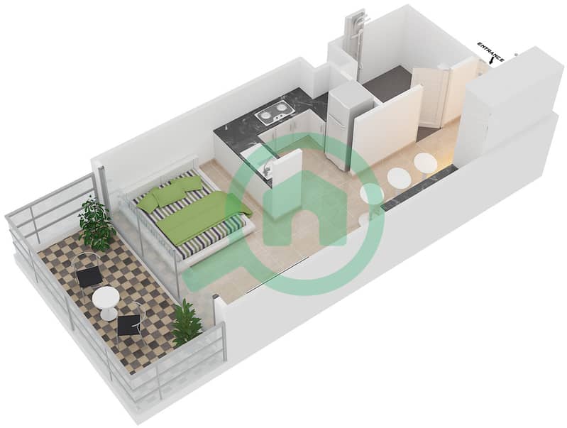 المخططات الطابقية لتصميم النموذج B شقة استوديو - بارك ون interactive3D