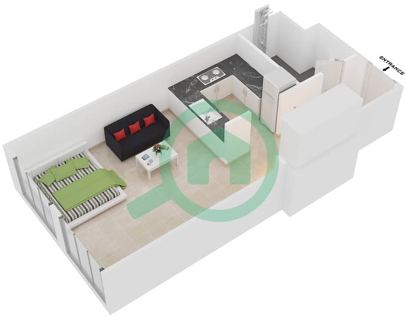 المخططات الطابقية لتصميم النموذج A شقة استوديو - بارك ون interactive3D