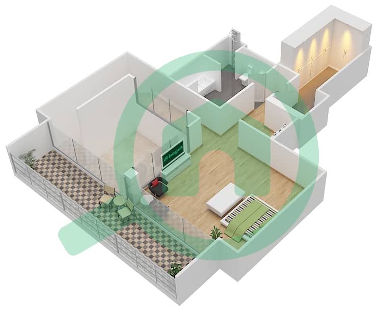المخططات الطابقية لتصميم النموذج A بنتهاوس 1 غرفة نوم - تو تاورز برج A Upper Floor interactive3D