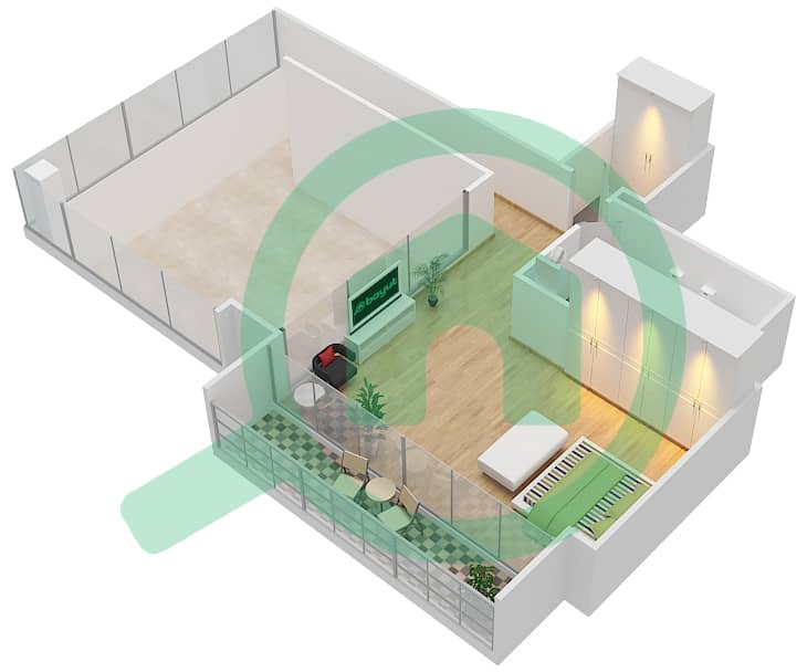 المخططات الطابقية لتصميم النموذج B بنتهاوس 1 غرفة نوم - تو تاورز برج A Upper Floor interactive3D