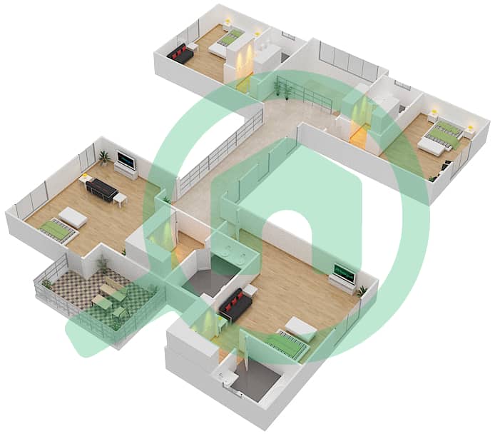 المخططات الطابقية لتصميم النموذج B فیلا 5 غرف نوم - ميلينيوم إستيتس Ground Floor interactive3D