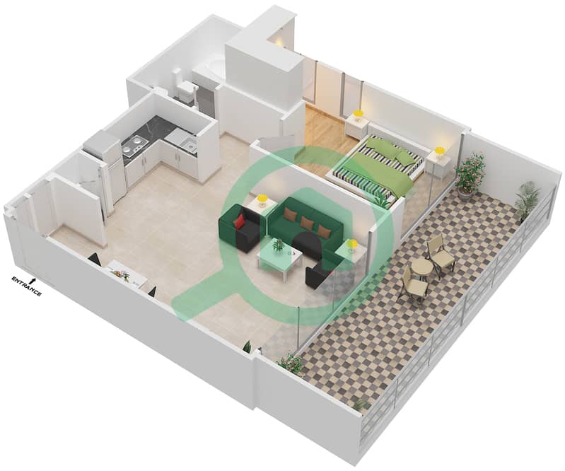 المخططات الطابقية لتصميم الوحدة 5 FLOOR 1-14 شقة 1 غرفة نوم - هاربور جيت Floor 1-14 interactive3D