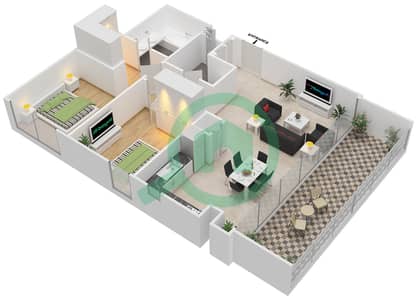 المخططات الطابقية لتصميم الوحدة 5 FLOOR 16-29 شقة 2 غرفة نوم - بوابة هاربور