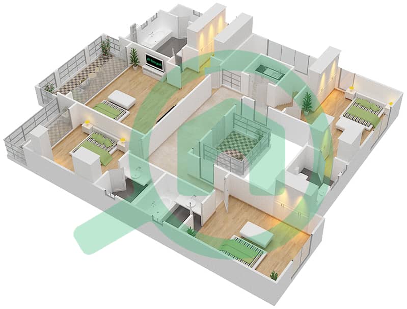 المخططات الطابقية لتصميم النموذج C فیلا 5 غرف نوم - ميلينيوم إستيتس First Floor interactive3D