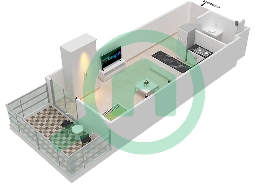 Plazzo Residence - Studio Apartment Type 15 Floor plan interactive3D