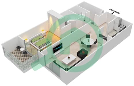 المخططات الطابقية لتصميم النموذج 25 شقة 1 غرفة نوم - بلازو ريزيدنس