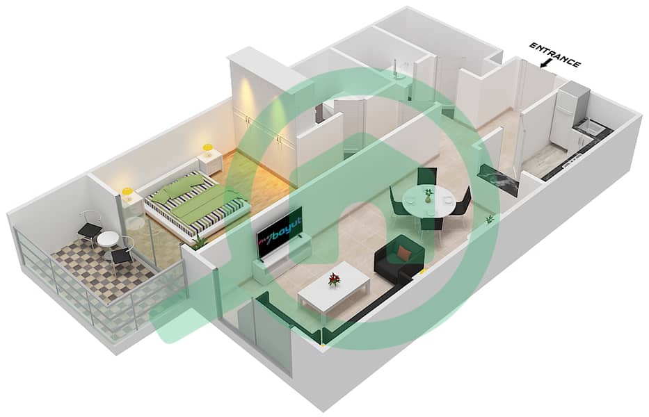 Plazzo Residence - 1 Bedroom Apartment Type 25 Floor plan interactive3D