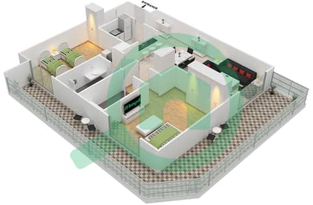 المخططات الطابقية لتصميم النموذج 35 شقة 2 غرفة نوم - بلازو ريزيدنس