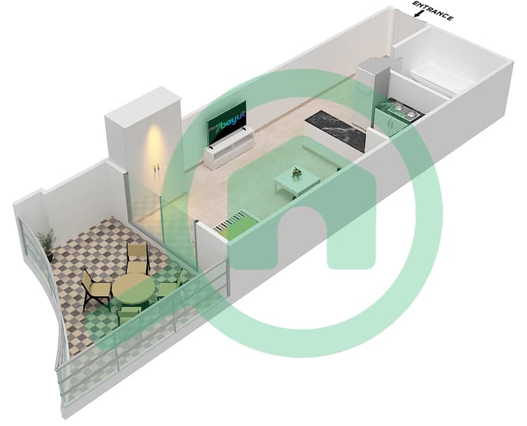 Plazzo Residence - Studio Apartment Type 13 Floor plan interactive3D