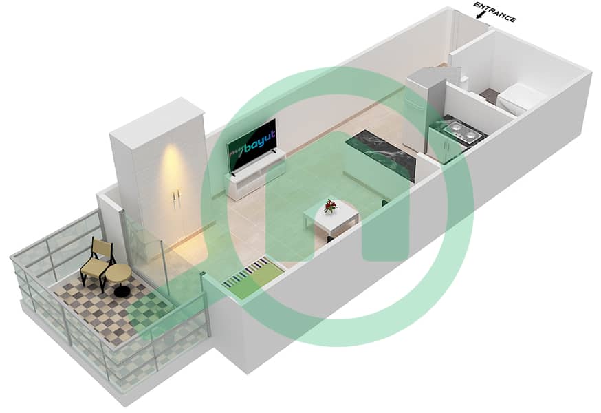 Плазо Резиденс - Апартамент Студия планировка Тип 14 interactive3D
