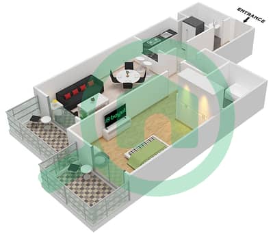 المخططات الطابقية لتصميم النموذج 23 شقة 1 غرفة نوم - بلازو ريزيدنس