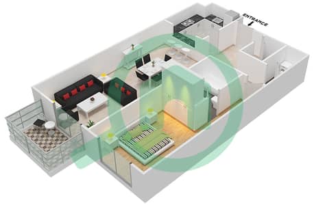 المخططات الطابقية لتصميم النموذج 24 شقة 1 غرفة نوم - بلازو ريزيدنس