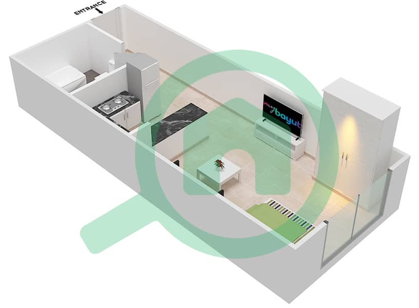 المخططات الطابقية لتصميم النموذج 11 شقة استوديو - بلازو ريزيدنس interactive3D