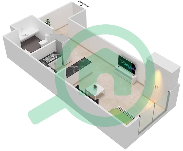 Plazzo Residence - Studio Apartment Type 2 Floor plan interactive3D