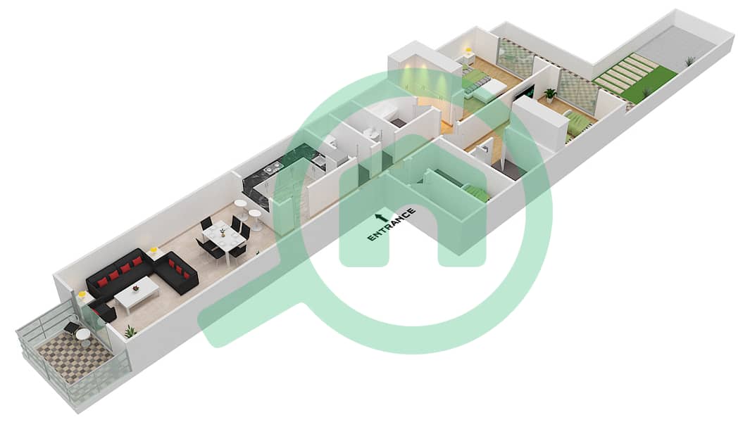 Plazzo Residence - 2 Bedroom Apartment Type 32 Floor plan interactive3D