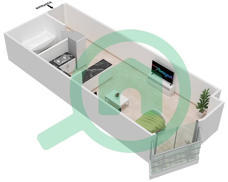 المخططات الطابقية لتصميم النموذج 9 شقة استوديو - بلازو ريزيدنس interactive3D