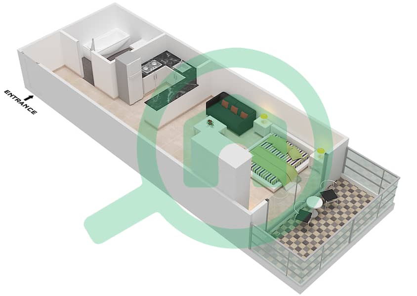Плазо Резиденс - Апартамент Студия планировка Тип 10 interactive3D