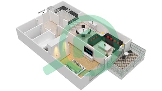 المخططات الطابقية لتصميم النموذج 19 شقة 1 غرفة نوم - بلازو ريزيدنس