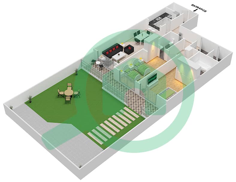 Plazzo Residence - 2 Bedroom Apartment Type 29 Floor plan interactive3D