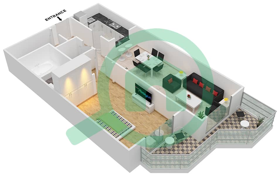 普拉佐公寓 - 1 卧室公寓类型18戶型图 interactive3D