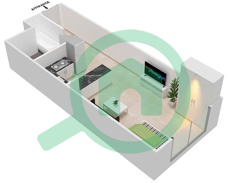 المخططات الطابقية لتصميم النموذج 5 شقة استوديو - بلازو ريزيدنس interactive3D