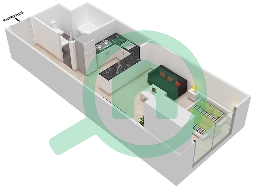 المخططات الطابقية لتصميم النموذج 6 شقة استوديو - بلازو ريزيدنس interactive3D