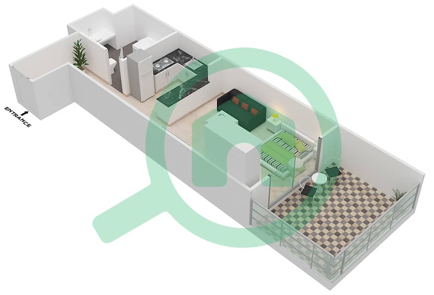 Plazzo Residence - Studio Apartment Type 3 Floor plan interactive3D