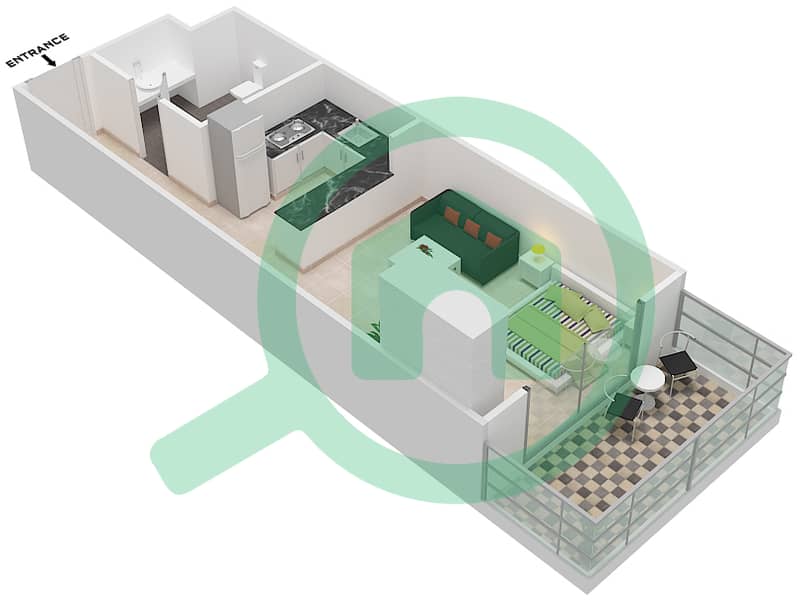 Plazzo Residence - Studio Apartment Type 4 Floor plan interactive3D