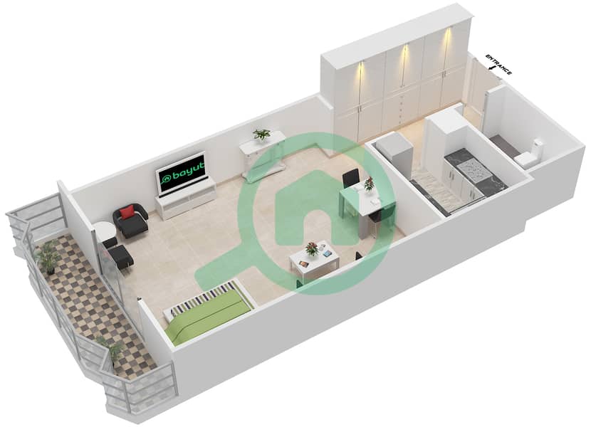 المخططات الطابقية لتصميم النموذج / الوحدة B / UNIT 12,14,15 شقة استوديو - برج اي جي interactive3D