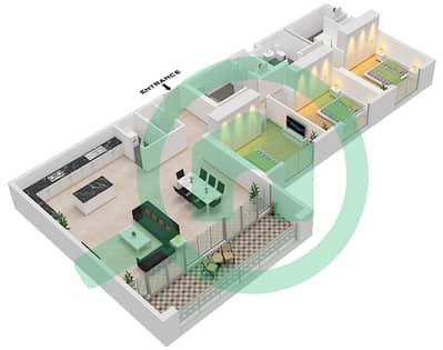 المخططات الطابقية لتصميم النموذج A3 شقة 3 غرف نوم - الزينة B