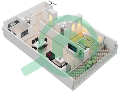المخططات الطابقية لتصميم النموذج / الوحدة B4 / 09 FLOOR 1 شقة 1 غرفة نوم - برمودا فيوز