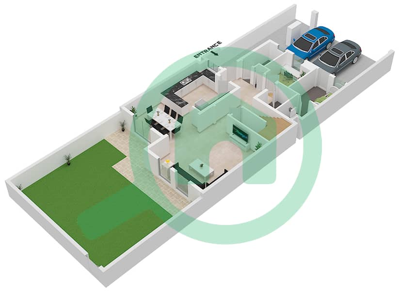 المخططات الطابقية لتصميم النموذج 02M فیلا 3 غرف نوم - الينابيع 10 Ground Floor interactive3D
