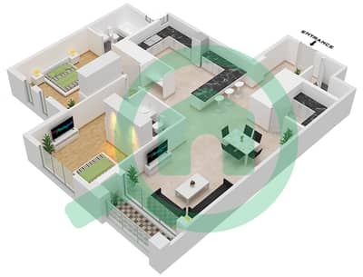 المخططات الطابقية لتصميم الوحدة 6 FLOOR 6-8 شقة 2 غرفة نوم - البرج الاسباني