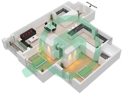 المخططات الطابقية لتصميم الوحدة 8 FLOOR 6-8 شقة 2 غرفة نوم - البرج الاسباني